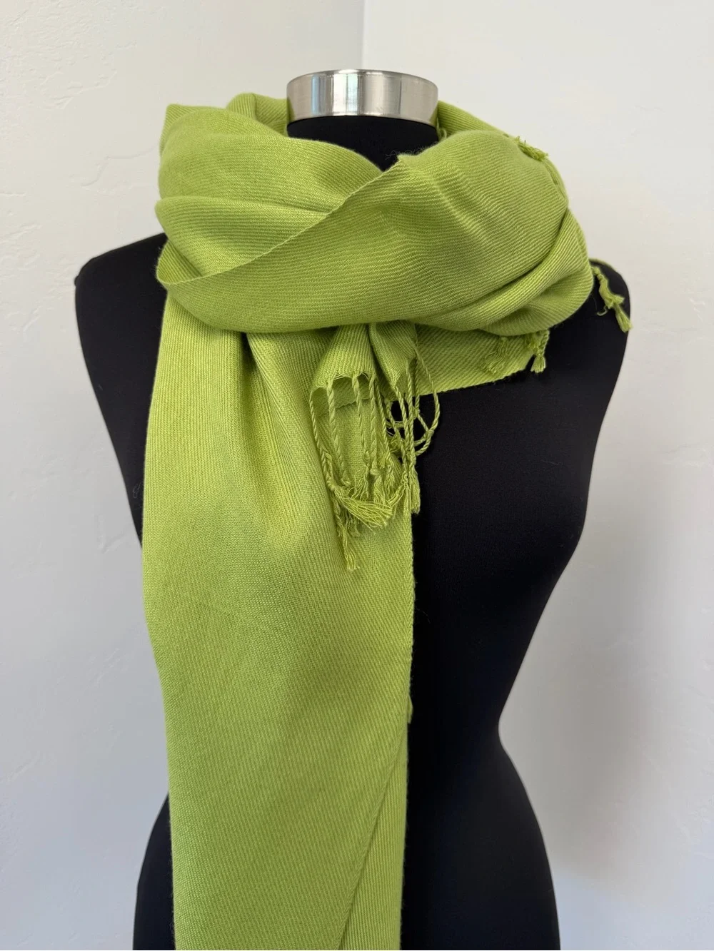 Pashmina and Silk Lime Green Fringe Wrap Scarf